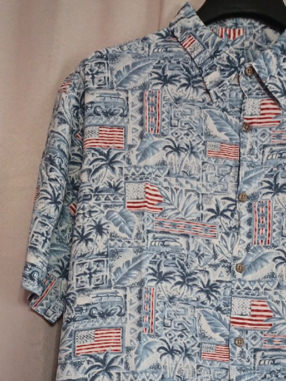 The Foundry Supply Co. Blue Short-Sleeve Tropical Flag Print Button-Down Shirt